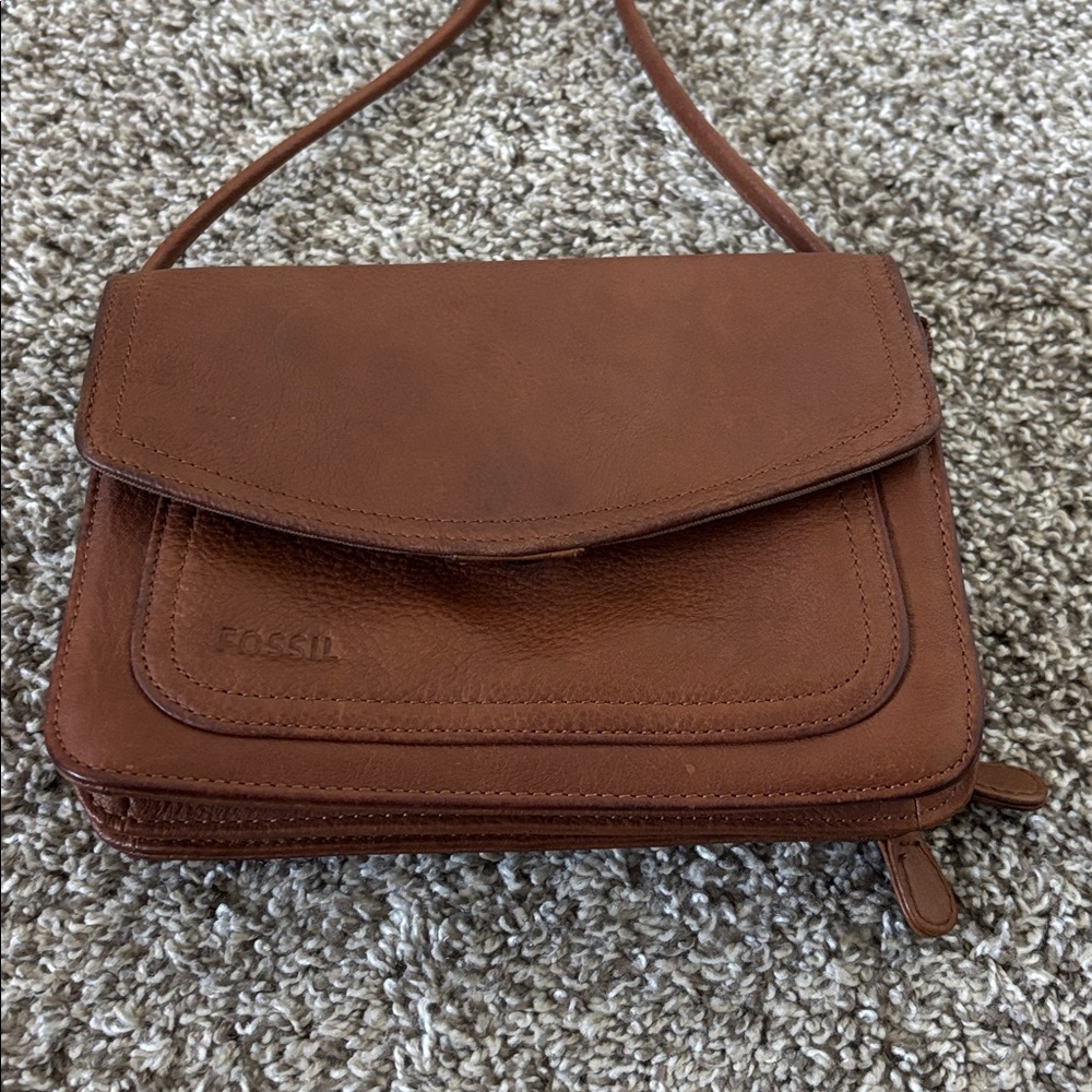 Fossil Tan/Brown Leather Crossbody Bag